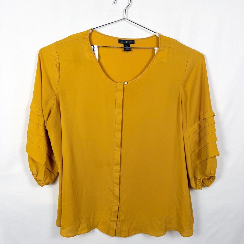 Ashley Stewart Mustard Yellow Pleated 3/4 Sleeve Blouse Fall/Thanksgiving 26/28
